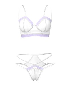 Magic Silk Sheer Passion Demi Bra & High Cut Tanga White/Lavender Queen Size