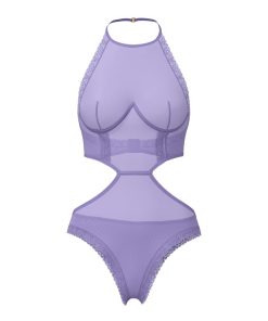 Magic Silk Sheer Passion Halter Teddy Very Peri Queen Size