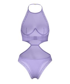 Magic Silk Sheer Passion Halter Teddy Very Peri Queen Size