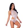 Magic Silk Sheer Passion Halter Teddy White/Lavender L/Xl