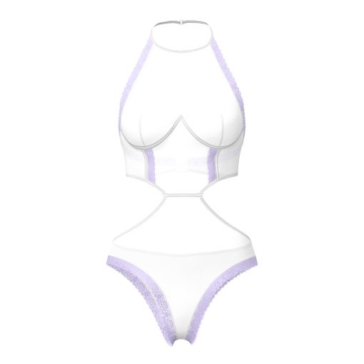 Magic Silk Sheer Passion Halter Teddy White/Lavender L/Xl - Image 4