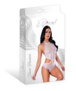 Magic Silk Sheer Passion Halter Teddy White/Lavender L/Xl