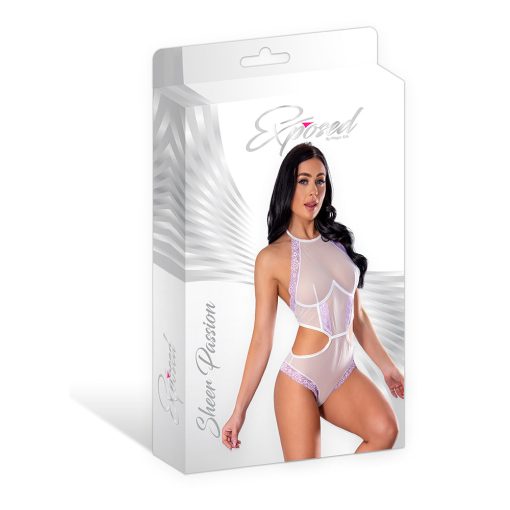 Magic Silk Sheer Passion Halter Teddy White/Lavender L/Xl - Image 7