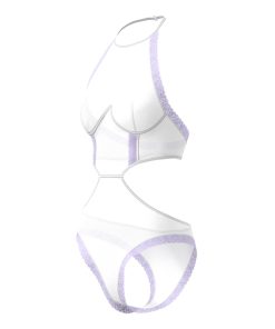 Magic Silk Sheer Passion Halter Teddy White/Lavender L/Xl