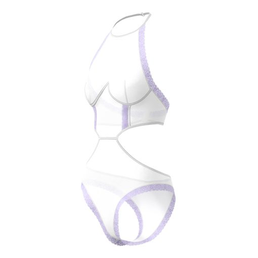 Magic Silk Sheer Passion Halter Teddy White/Lavender L/Xl - Image 8
