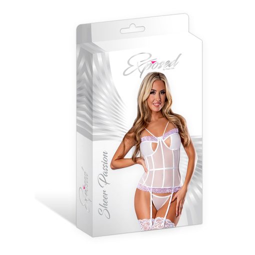 Magic Silk Sheer Passion Keyhole Basque & Crotchless G-String White/Lavender L/Xl - Image 7