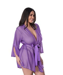 Magic Silk Sheer Passion Flutter Sleeve Robe Very Peri Queen Size