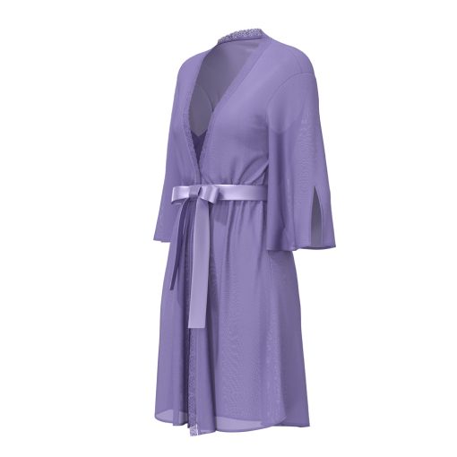 Magic Silk Sheer Passion Flutter Sleeve Robe Very Peri Queen Size - Image 5