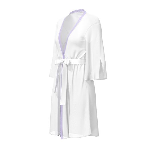 Magic Silk Sheer Passion Flutter Sleeve Robe White/Lavender L/Xl - Image 5