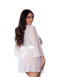 Magic Silk Sheer Passion Flutter Sleeve Robe White/Lavender Queen Size
