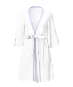 Magic Silk Sheer Passion Flutter Sleeve Robe White/Lavender Queen Size