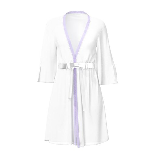 Magic Silk Sheer Passion Flutter Sleeve Robe White/Lavender Queen Size - Image 7