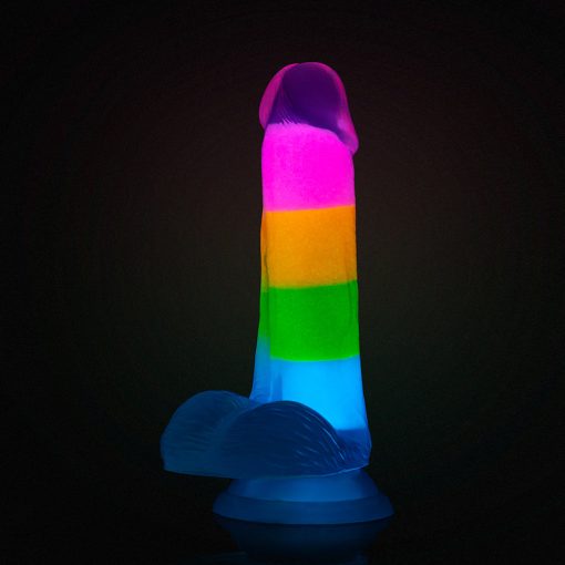 Neo Elite Glow-In-The-Dark Rainbow Rave 6.5 In. Silicone Dual Density Dildo - Image 5