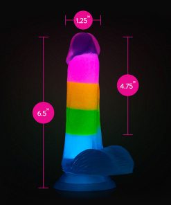 Neo Elite Glow-In-The-Dark Rainbow Rave 6.5 In. Silicone Dual Density Dildo