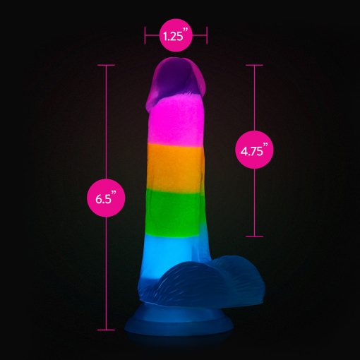 Neo Elite Glow-In-The-Dark Rainbow Rave 6.5 In. Silicone Dual Density Dildo - Image 7