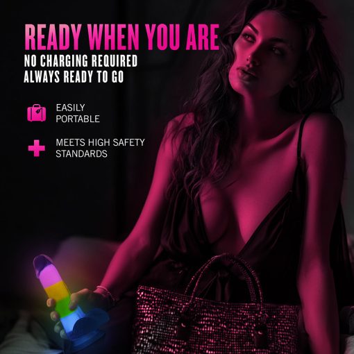 Neo Elite Glow-In-The-Dark Rainbow Rave 6.5 In. Silicone Dual Density Dildo - Image 12