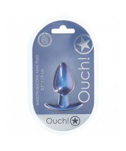 Ouch! Smooth Silicone Anal Plug Medium 3.1 In. Metallic Blue