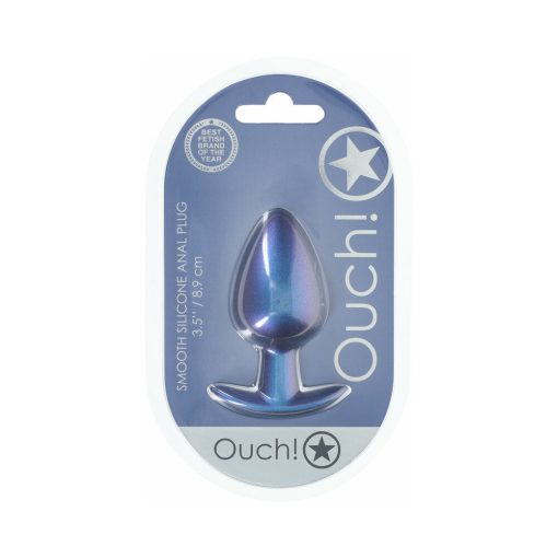 Ouch! Smooth Silicone Anal Plug Large 3.5 In. Metallic Blue