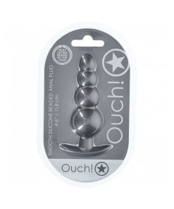 Ouch! Smooth Silicone Beaded Anal Plug 4.6 In. Gun Metal