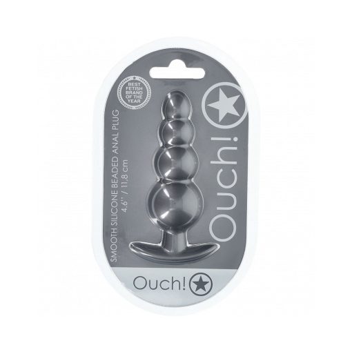 Ouch! Smooth Silicone Beaded Anal Plug 4.6 In. Gun Metal