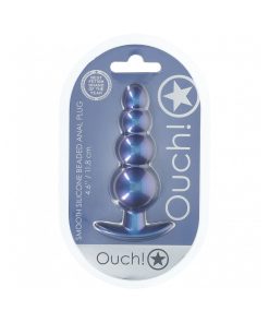 Ouch! Smooth Silicone Beaded Anal Plug 4.6 In. Metallic Blue
