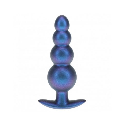 Ouch! Smooth Silicone Beaded Anal Plug 4.6 In. Metallic Blue - Image 2