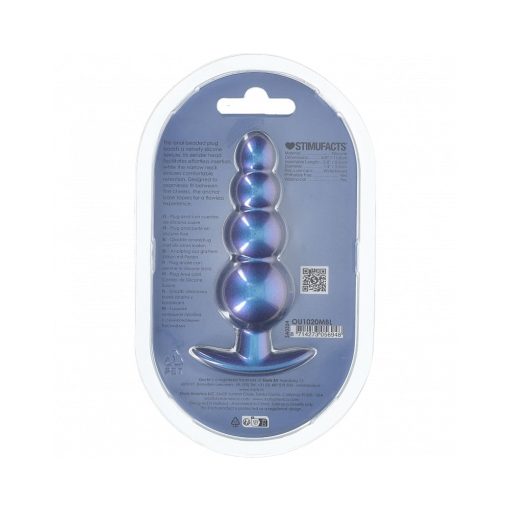 Ouch! Smooth Silicone Beaded Anal Plug 4.6 In. Metallic Blue - Image 3