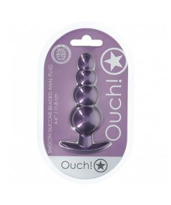 Ouch! Smooth Silicone Beaded Anal Plug 4.6 In. Metallic Purple