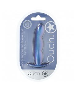 Ouch! Smooth Silicone Finger Anal Plug 4.6 In. Metallic Blue