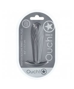 Ouch! Smooth Silicone Ribbed Anal Plug 4.6 In. Gun Metal