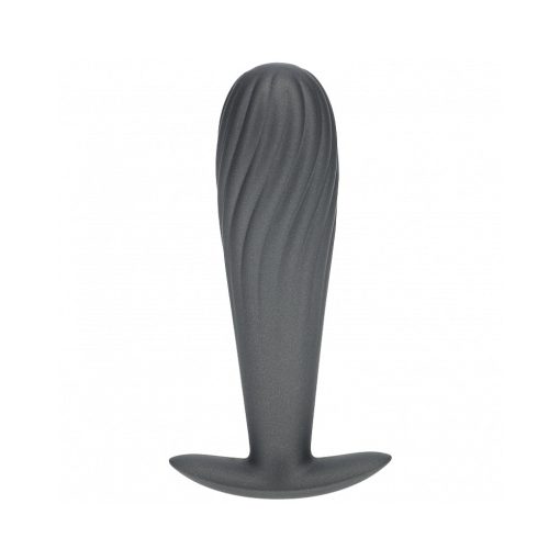 Ouch! Smooth Silicone Ribbed Anal Plug 4.6 In. Gun Metal - Image 2