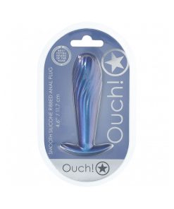 Ouch! Smooth Silicone Ribbed Anal Plug 4.6 In. Metallic Blue