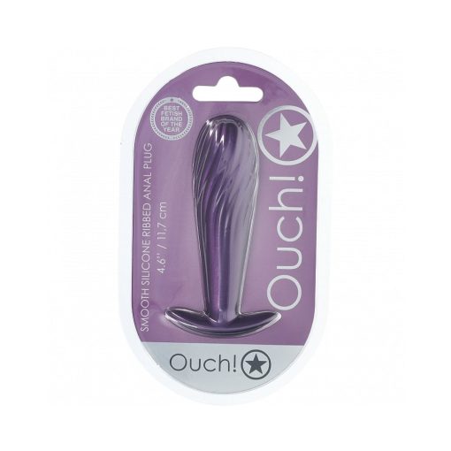 Ouch! Smooth Silicone Ribbed Anal Plug 4.6 In. Metallic Purple