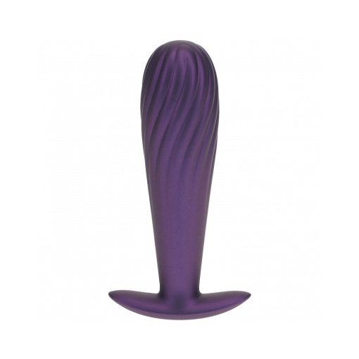 Ouch! Smooth Silicone Ribbed Anal Plug 4.6 In. Metallic Purple - Image 2