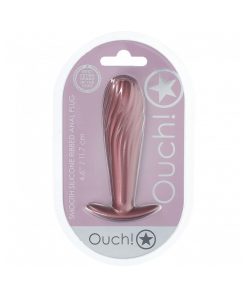 Ouch! Smooth Silicone Ribbed Anal Plug 4.6 In. Rose Gold