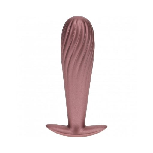 Ouch! Smooth Silicone Ribbed Anal Plug 4.6 In. Rose Gold - Image 2