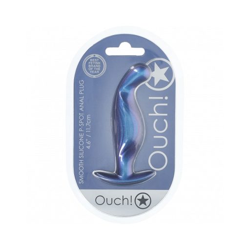 Ouch! Smooth Silicone P-Spot Anal Plug 4.6 In. Metallic Blue