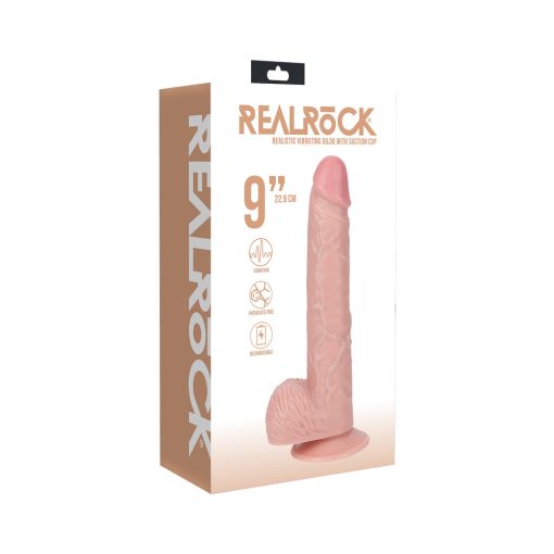 Realrock 9 In. Vibrating Cock With Balls Regular Straight Beige
