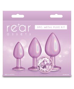 Rear Assets 3-Piece Metal Plug Kit Iridescent Pink With Pink Gem