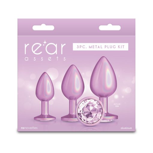 Rear Assets 3-Piece Metal Plug Kit Iridescent Pink With Pink Gem