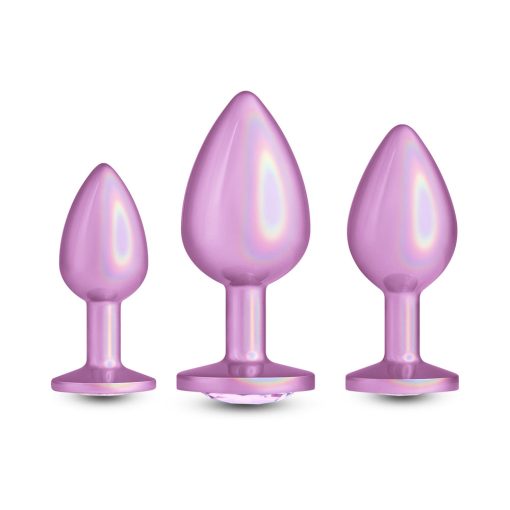Rear Assets 3-Piece Metal Plug Kit Iridescent Pink With Pink Gem - Image 2