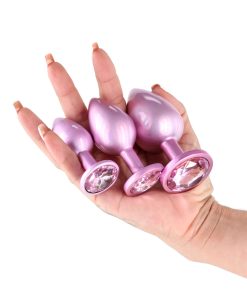 Rear Assets 3-Piece Metal Plug Kit Iridescent Pink With Pink Gem