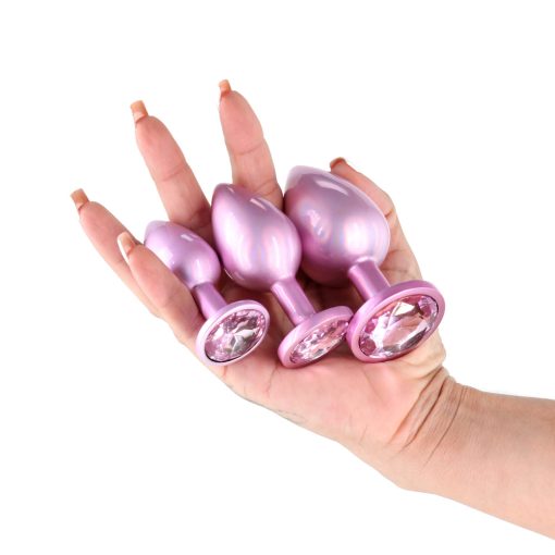 Rear Assets 3-Piece Metal Plug Kit Iridescent Pink With Pink Gem - Image 3
