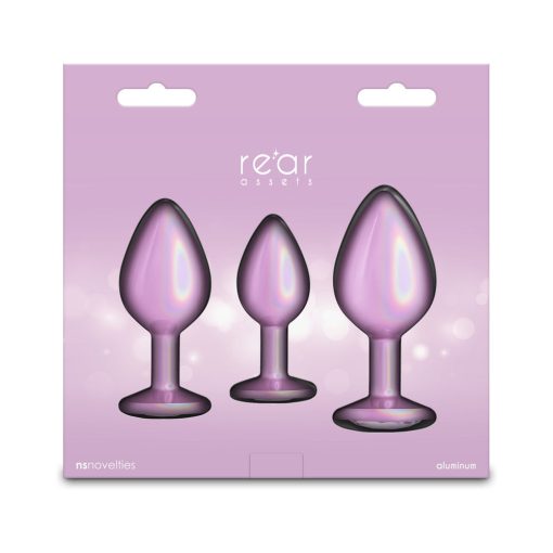 Rear Assets 3-Piece Metal Plug Kit Iridescent Pink With Pink Gem - Image 4