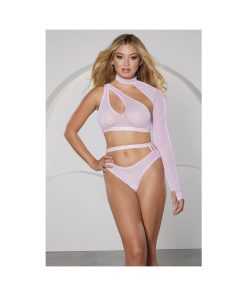 Allure Modern Muse Halter & Panty With Collar Sleeve Pink S - Hanging