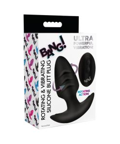 Bang! Rotating & Vibrating Silicone Butt Plug With Remote Black