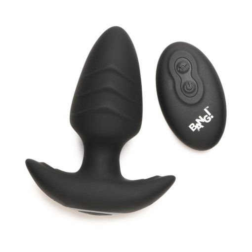 Bang! Rotating & Vibrating Silicone Butt Plug With Remote Black - Image 2