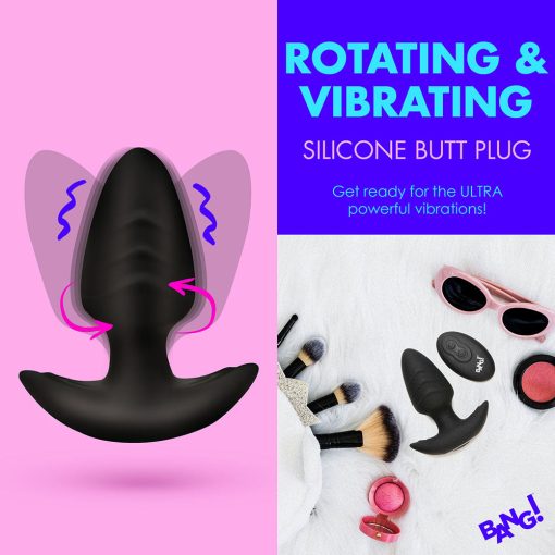 Bang! Rotating & Vibrating Silicone Butt Plug With Remote Black - Image 9