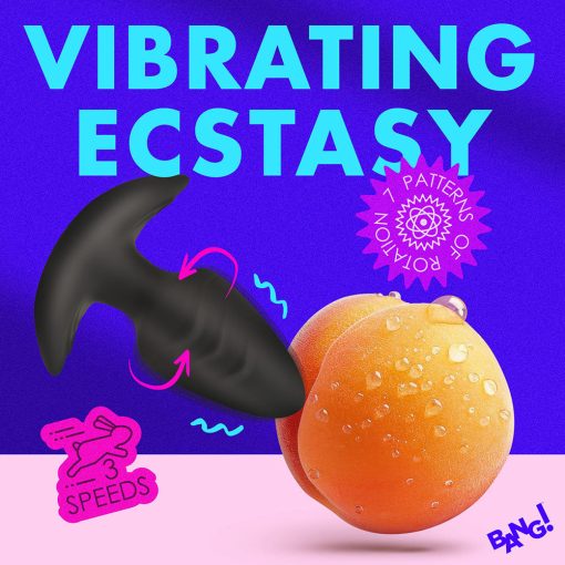 Bang! Rotating & Vibrating Silicone Butt Plug With Remote Black - Image 12