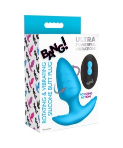 Bang! Rotating & Vibrating Silicone Butt Plug With Remote Blue